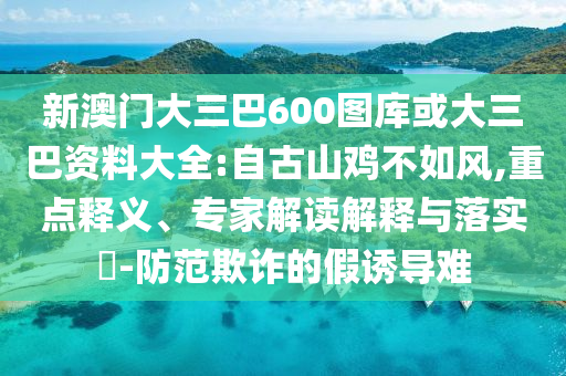 新澳门大三巴600图库或大三巴资料大全:自古山鸡不如风,重点释义、专家解读解释与落实-防范欺诈的假诱导难